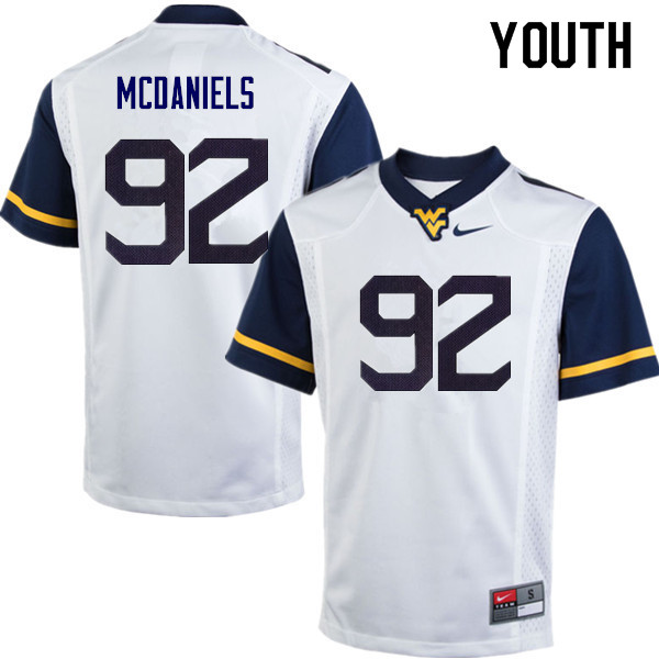 Youth #92 Dalton McDaniels West Virginia Mountaineers College Football Jerseys Sale-White - Click Image to Close